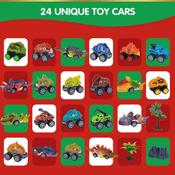 2025 Dinosaurbiler Gutter Barn Julekalender, 24 Dager Monstertrucks Jule Nedtellingskalender Gutter Pullback Biler Se