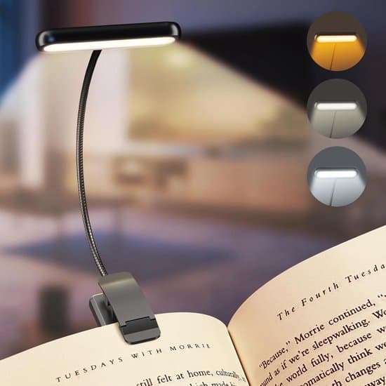 LED bokleselys – 3 lysmoduser – Oppladbart nattbordsleselys – Klemme-leselys – Boklys – Nattbordslampe – 315° roterbar