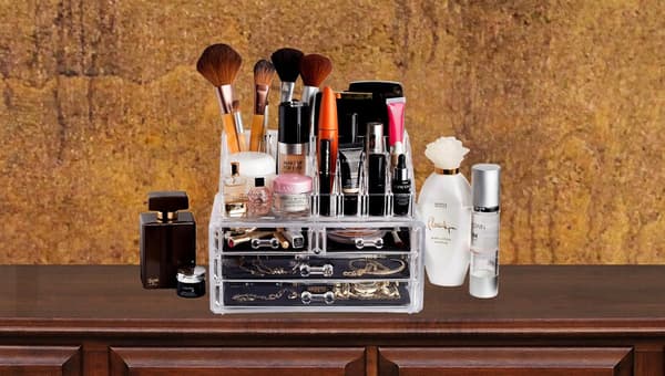 Akryl Makeup Boks med 4 Skuffer - Opbevaringsboks - Gennemsigtig Makeup Stand