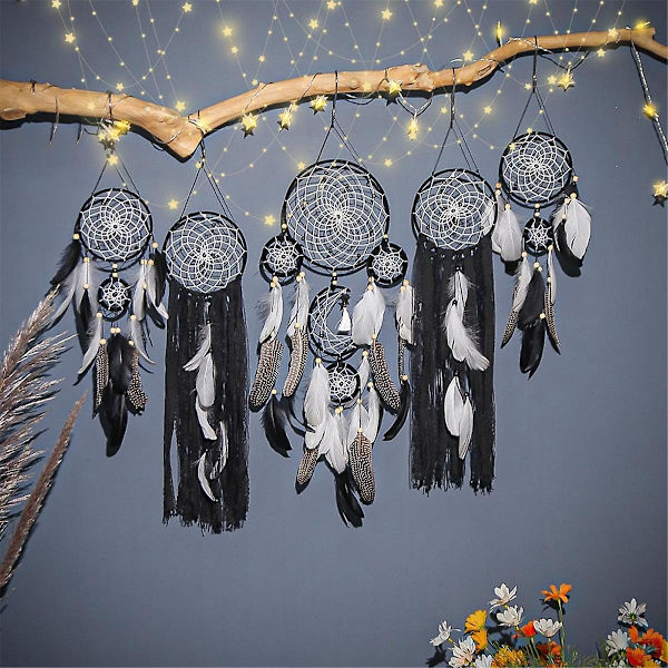 Drömfångare Set om 5 Boho Väggdekoration Handgjorda Traditionella Fjädrar Drömfångare för Sovrum
