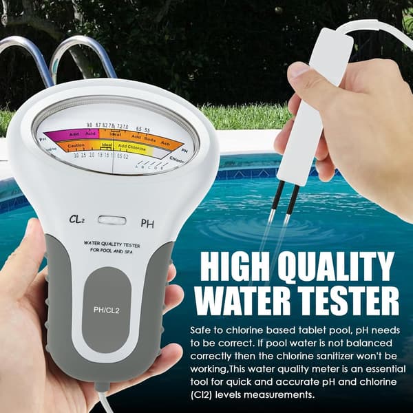 2-i-1 Klor- og PH-måler Pooltester, CL2 Niveaumåler Test Spa Vandkvalitetsanalyse Overvågningsanalysator