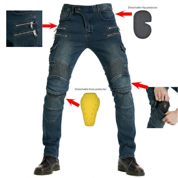 Motorcykelbyxor, Moto Jeans för män, skyddsutrustning för körning Blue M