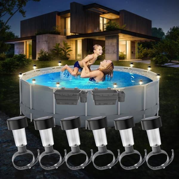 Sæt med 6 poollys – Belysning – 4,5 x 9 cm – Spa- og pooltilbehør – Solcellebelysning – LED-belysning