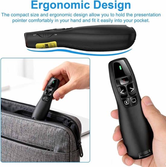 Trådløs presentasjonsklikker-USB-presenter med rød laserpeker - 2,4 GHz PowerPoint-fjernkontroll-Plug & Play -Lysbildefremvisningskontroll for Windows og PC