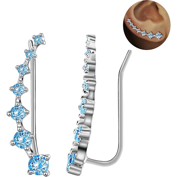 Örhängen i äkta silver med fullständig diamant, hypoallergena örhängen (blå diamant)