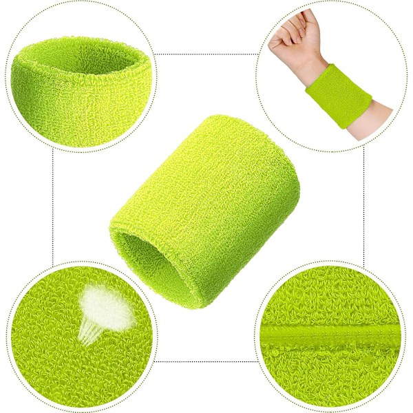 6-pack Svettband för handleden Tennisarmband Svettband för fotboll Basket Löpning Sport Tennis Green