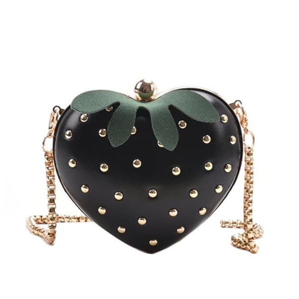 Jordbær Hjerteformet Crossbody Jordbærtaske SORT