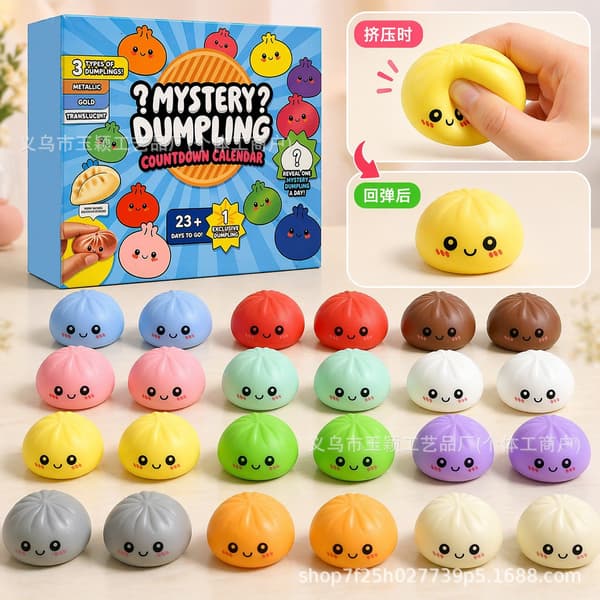 2026 Ny Squishy Bun Bao Bun Mysterium Julekalender (24 TILFELDIGE Dumplings)