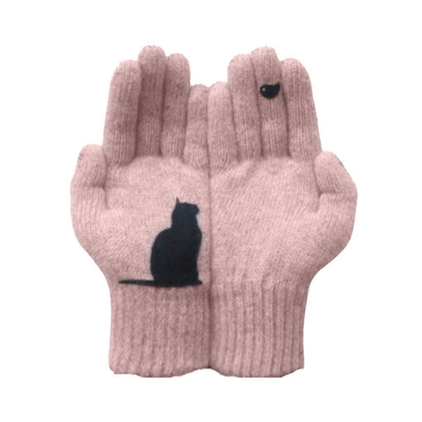 Varma Vinterhandskar Fågel Katt Patchwork Termiska Vindtäta Vantar Dam Herr
