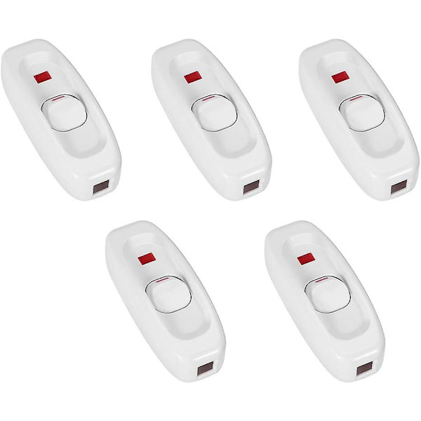 Vintage 5-pack strömbrytare för lampor (vit) - Strömbrytare för apparater - AC 250V 10A Inline På/Av vippströmbrytare Genomströmningsbrytare för bordslampa med LED-indikator