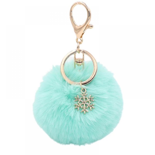 Snöflinga Pom Pom Nyckelring Konstgjord Pälsboll Nyckelring Fluffiga Tillbehör Bil Väska Charm