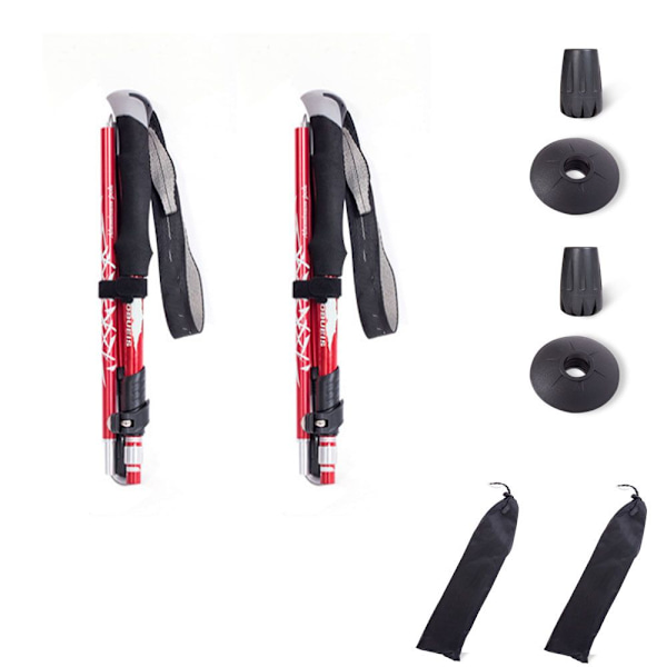 Trekkingstavar Hopfällbara Vandringsstavar - Trekkingstavar i Aluminiumlegering med Snabblåssystem, Teleskopiska, Hopfällbara, Ultralätta för Vandring red short