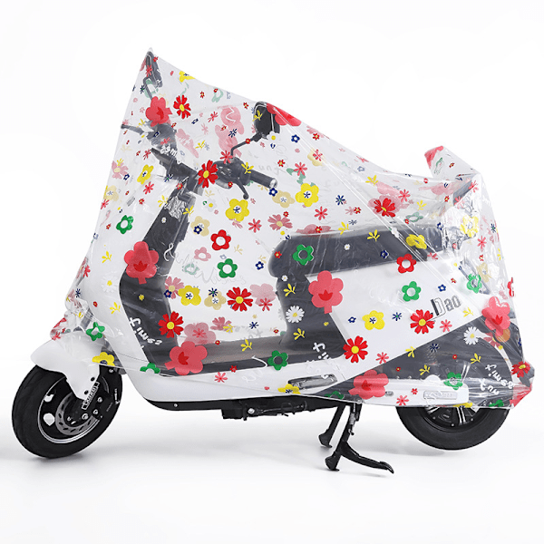 Motorcykelöverdrag, genomskinlig plastblommor mopedöverdrag, vattentätt skydd, dammtät motorcykelpresenning, utomhus regnskydd, motorcykelpresenning 180*120cm