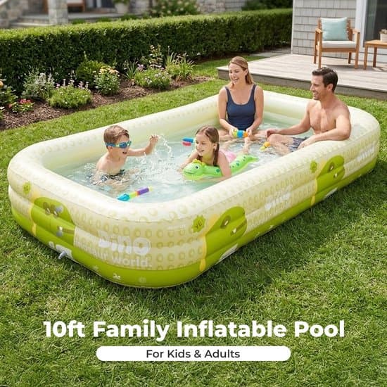 Oppustelig Pool - Børnepool - Familiepool 1,5 Meter - 3-Lags PVC - Grønt Dragedesign til Have og Sommer