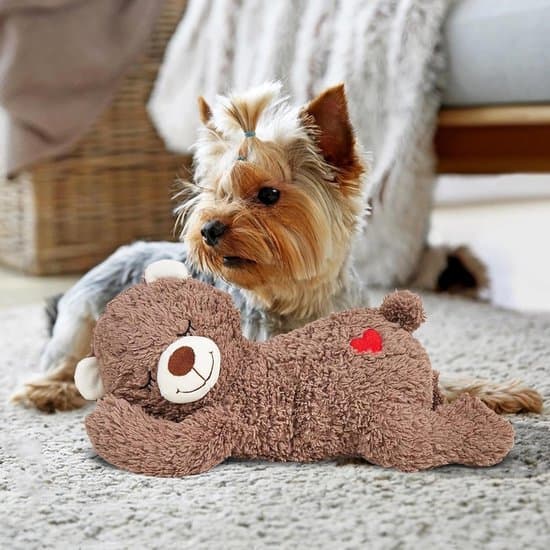 Kælebamse med hjerterytme til hvalpe – Beroligende kælelegetøj til søvn og lure, angstlindring til små og mellemstore hunde