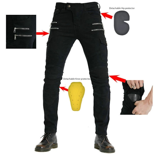 Motorcykelbyxor, Moto Jeans för män, skyddsutrustning för körning Black XL