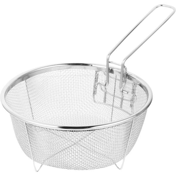 Friturekurv i rustfrit stål, rund trådfriturekurv med foldbart håndtag, til køkkenfriture.