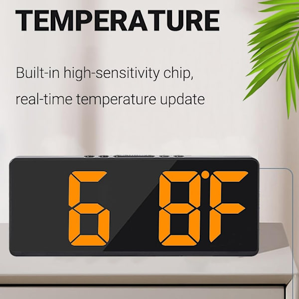 Väckarklocka för sovrum, med temperatur, 5 justerbar ljusstyrka, röststyrning (orange)