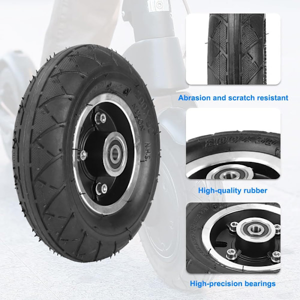 200x50 Elektrisk Scooter Solid Hjul, 8 Tums Scooterhjul med Solid Däck Tub Legeringsnav