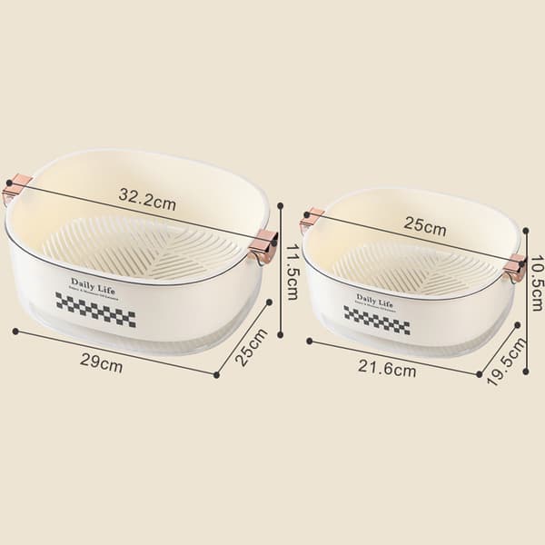 2-pack dubbel tvättkorg, avloppskorg, kökstillbehör, hushållsfruktskål Square