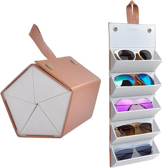 Solbrilleoppbevaring Organizer Holder Sammenleggbart Reiseetui med 5 Rom for Flere Briller
