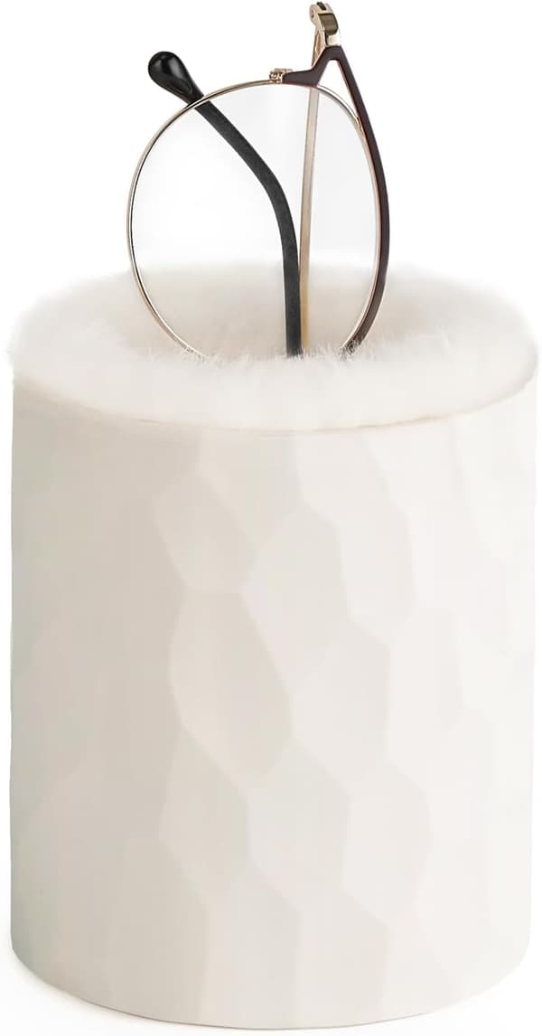 Glasögonfodral med sammetsfoder, repskydd för skrivbord & sängbord, förvaringslåda för kontorsorganisering - Ivory, One Size