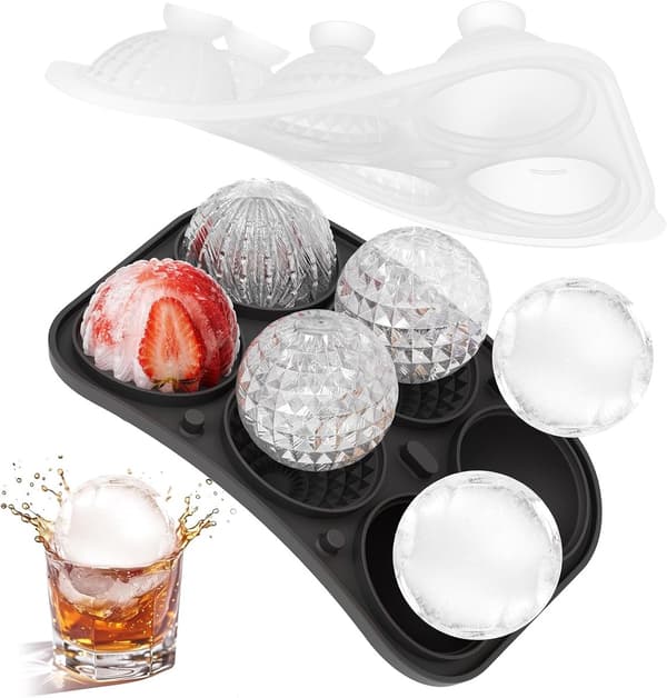 Silikoneisbakke 5 cm – 6-huls rund isterningform, 3 former til whiskycocktails – sort