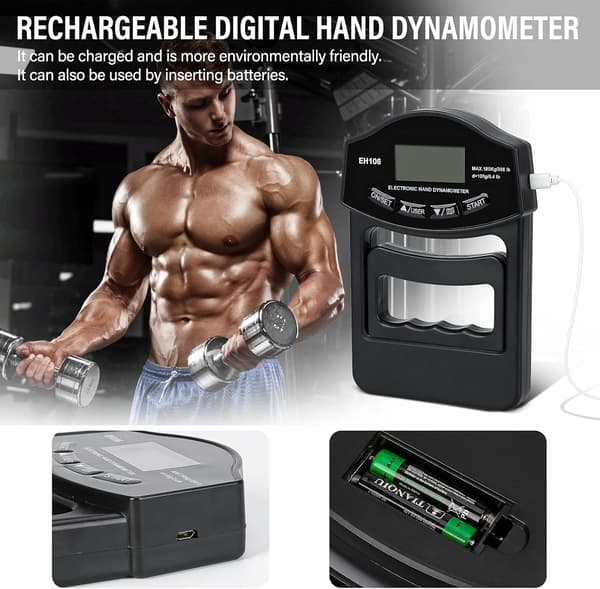 Grepstyrketester, 396Lbs/180kg Digital Hånddynamometer Grepstyrkemåler USB Oppladbar Lyssterk LCD-skjerm Håndgrepsdynamometer