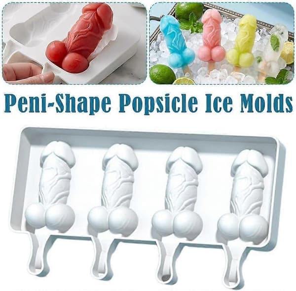 Peni-Shape Ispindeforme, 4-hulrum Voksen Prank Sjove Former Silikone Ismaskiner, Bakker Terninger Ispinde Nyhed Håndlavede IS