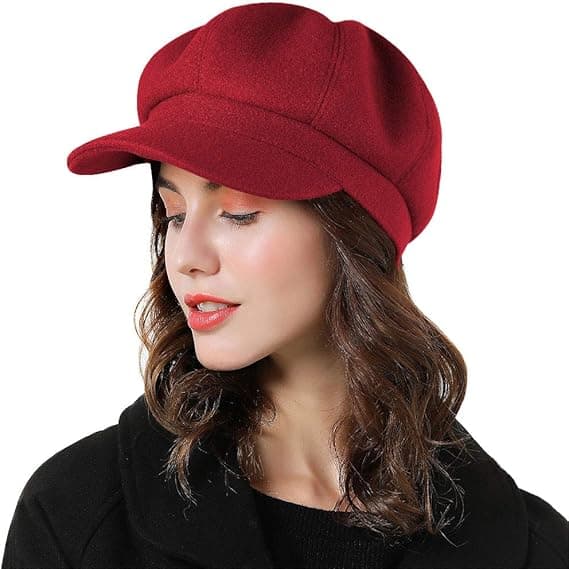 Dame Beret Newsboy Lue Fransk Ullhette Klassisk Høst Vår Vinter Claret