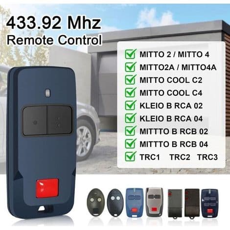 Sett med 2 433 MHz Rolling Code fjernkontroller for Mitto COOL C2, Mitto 2A, RCB 02, TRC