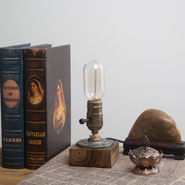 Industriell steampunk bordlampe, E27 pærer med trebunn