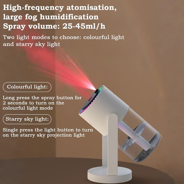 Bærbar Ultralyd Luftfugter, Mini Bil Luftfugter Diffuser Med Stjerneprojektor Lys, Støjsvag Luft Diffuser Med USB Opladning Til Hjemmebil (1 hvid)