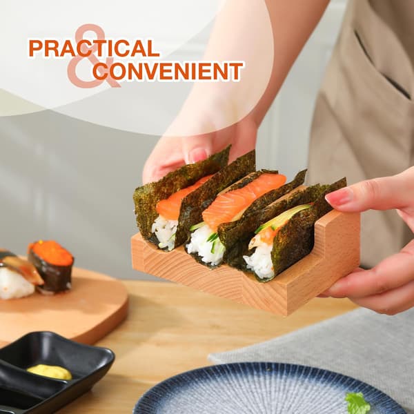 Sushi Taco-hållare i trä - Displayställ för sushitacos och handrullar, serveringsbåt för restaurang