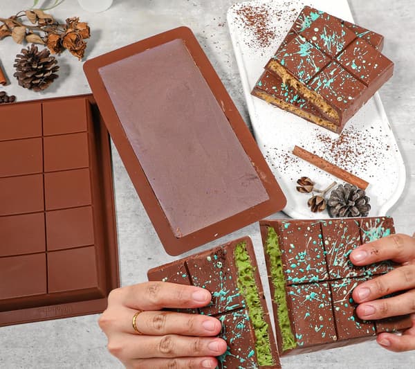 Deep Chocolate Bar Molds 2-pack, 1-inch Platinum Silicone Dubai Chocolate Bar Molds for Filled Bars, Large Chocolate Candy Mold