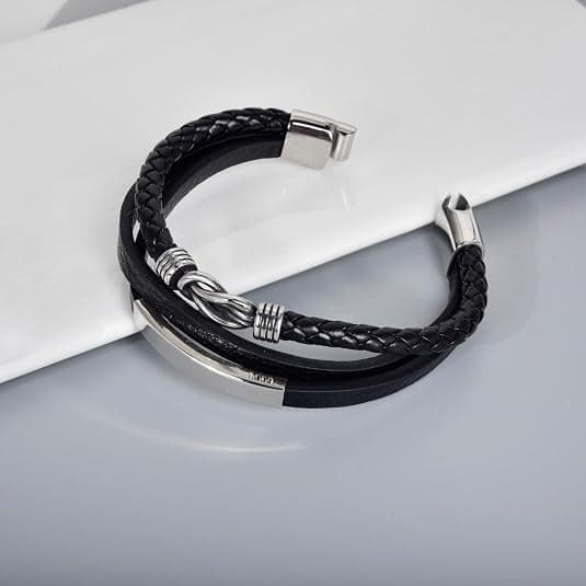 Flätat läderarmband för män svart Läderarmband för män Infinity Knot Flätade armband för make Kärleksberlockarmband Wrap Bangle