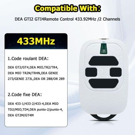 DEA GTI4 433,92 MHz Garasjeportfjernkontroll (2)