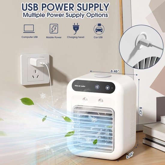 bärbar luftkonditionering-Bärbar luftkonditionering utan dränering-bärbar luftkonditionering för sovrum-25W Mini bärbar luftkonditionering-2 kalla luftströmmar