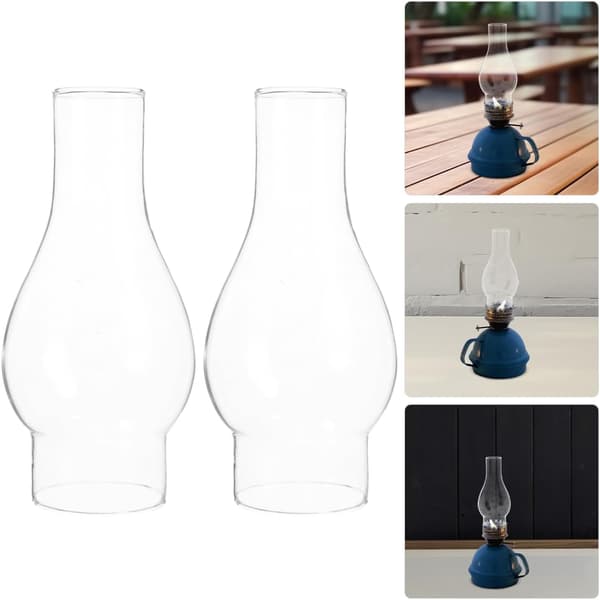 2 utsökta reservglas för fotogenlampor, transparenta glasskärmar.