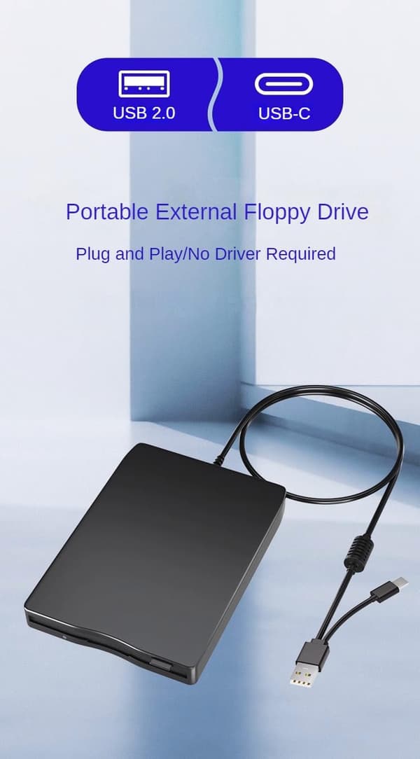 USB & USB-C Dual Interface Ekstern diskettedrev, 1.44MB FDD til bærbar pc, kompatibel med Windows 11/10/8/XP/Linux & Mac OS