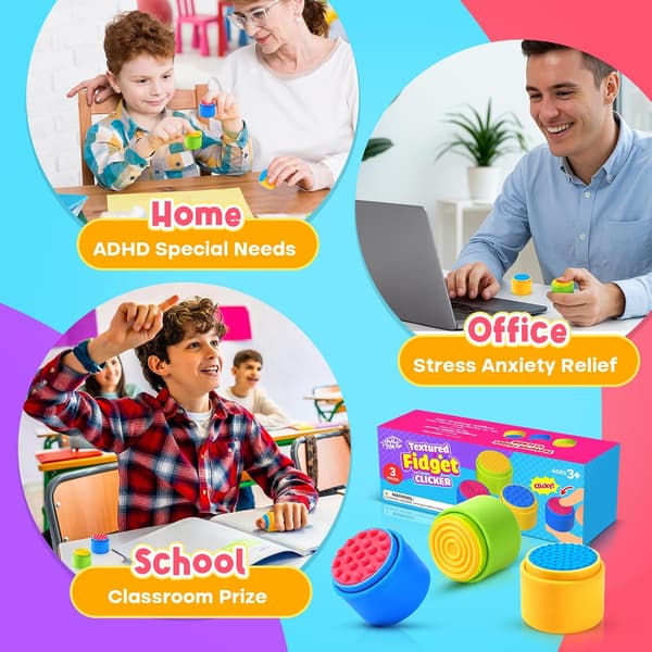 Sensoriska Fidget Leksaker för Barn och Vuxna: 3-pack Texturerade Fidget Clickers för Ångestlindring, Sensoriska Leksaker för Autism ADHD Barn Lugnande, Knapp Fidget Leksaker