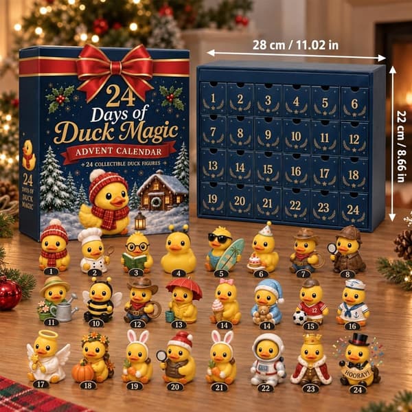 Elephant Magic 24-dages julekalender, 3D gul and 24-dages nedtælling til jul, saml søde 3D gule andefigurer, sjov familieferiegave