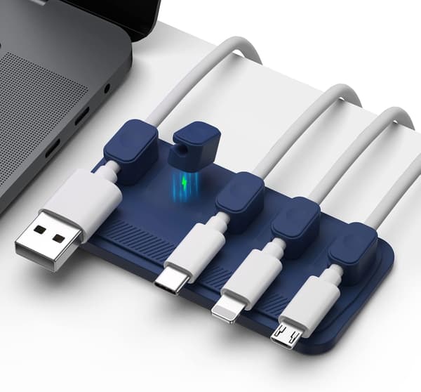 Kabelstyring, magnetisk kabelholder, multifunktionel skrivebordskabelholder, 5 klips til Lightning-kabler, USB C-kabler