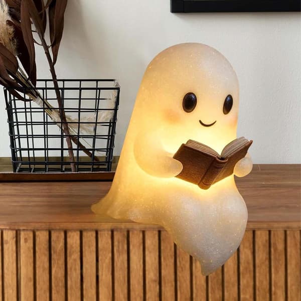 Spøkelsesleselampe, Spøkelsesdekor, Søt stil, Halloween-lysende statue, Solid plast av høy kvalitet, Opplyste innendørs figurlys, Nattlys