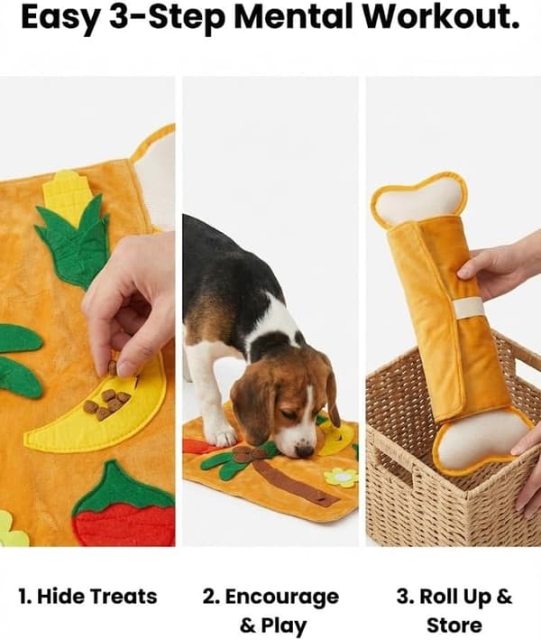 Frugt-tema interaktiv snusemåtte med pibelyd og knitrepapir - Langsom foderpuslespil til små/mellemstore hunde, angstlindring