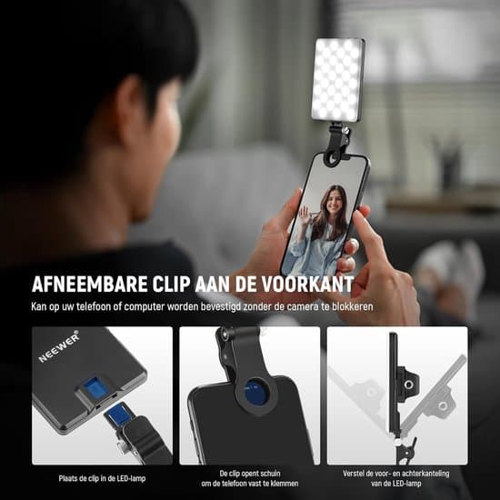 Selfie-lys Inkluderer mobiltelefonklips 60 LED-er 3 lysinnstillinger Bærbart klipslys for telefoner og datamaskiner USB-oppladbart Kompakt
