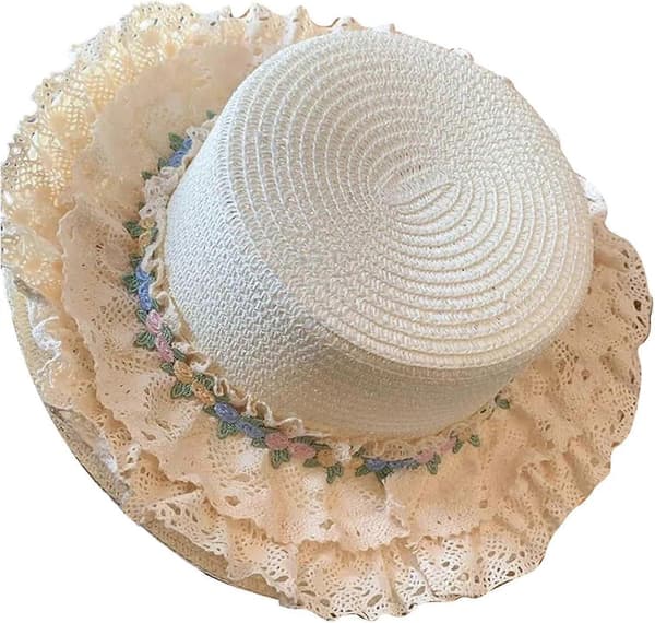 Solhatt for kvinner Elegant blondekant Bredbremmet stråstrandhatt Pustende Lett UV-beskyttelse Sommer