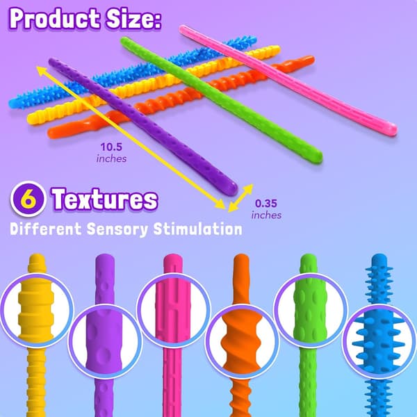 Sensoriska fidgetleksaker för barn: 6-pack texturerad silikon fidgetsticka för stress, ångest, autism, ADHD, tysta skrivbordsfidgets för klassrum, resklassrum