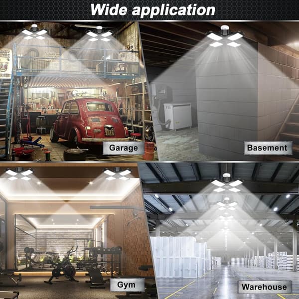 2-pak 150W LED Garage Lys - 15000LM 6500K Værkstedslamper med 4 Justerbare Paneler, E26/E27 Base til Lager Kælder