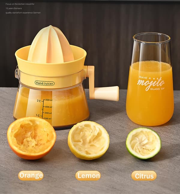 500 ml manuell citruspress med roterande vev, maximal extraktion för apelsiner, citroner, limefrukter och grapefrukter, diskmaskinsäker